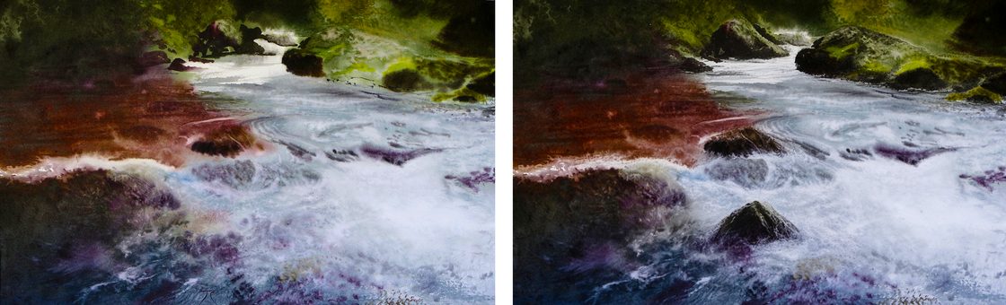 Composition Studio : un tableau de rivière avant (à gauche) et après (à droite) les modifications suggérées