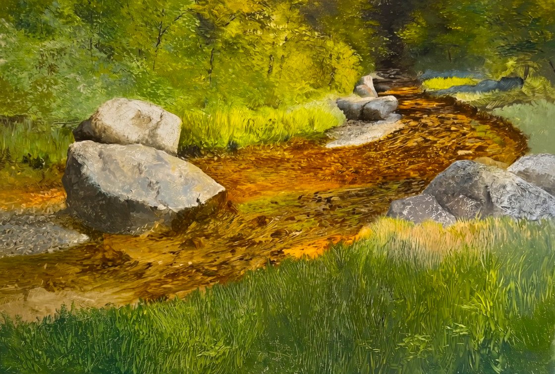 Tableau de Joseph E. Sherriff — un ruisseau dans les herbes d’automne